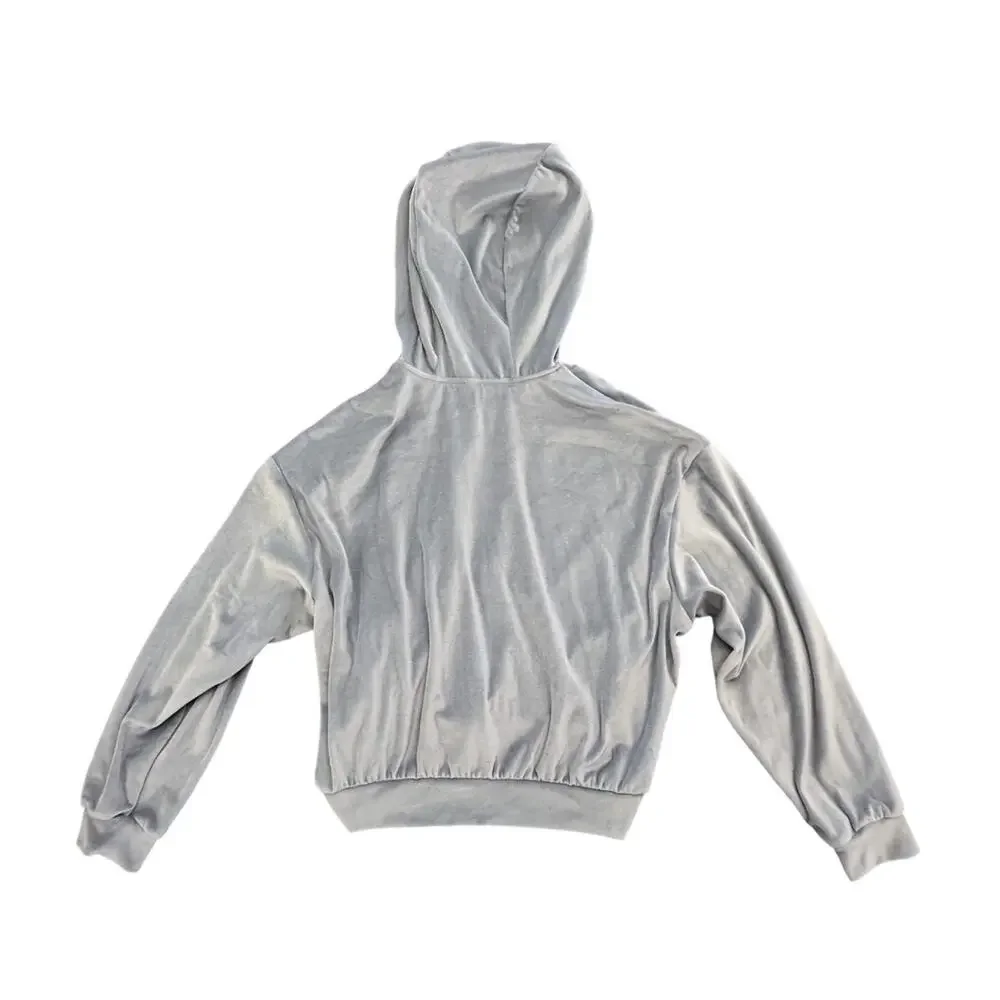ALO Yoga Velour Glimmer Full Zip Hoodie Blue Steel Cropped Jacket Small